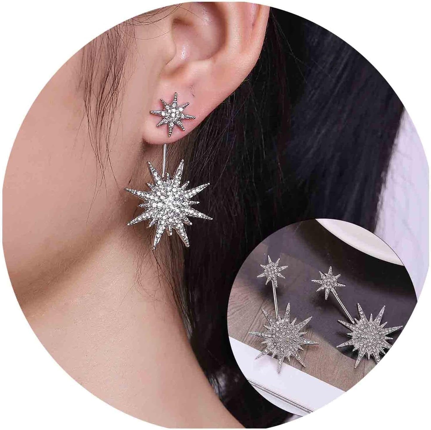 Starburst Jacket Earrings Gold Rhinestone Sun Earrings Front Back Studs Earrings Boho Celestial Earrings Jewelry for Women and Girls Gifts