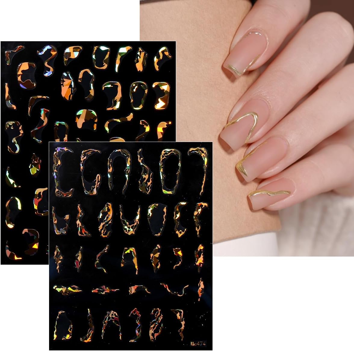 JMEOWIO 9 Sheets Marble Line Nail Art Stickers Decals Self-Adhesive Gold Nail Supplies Nail Art Design Decoration Accessories