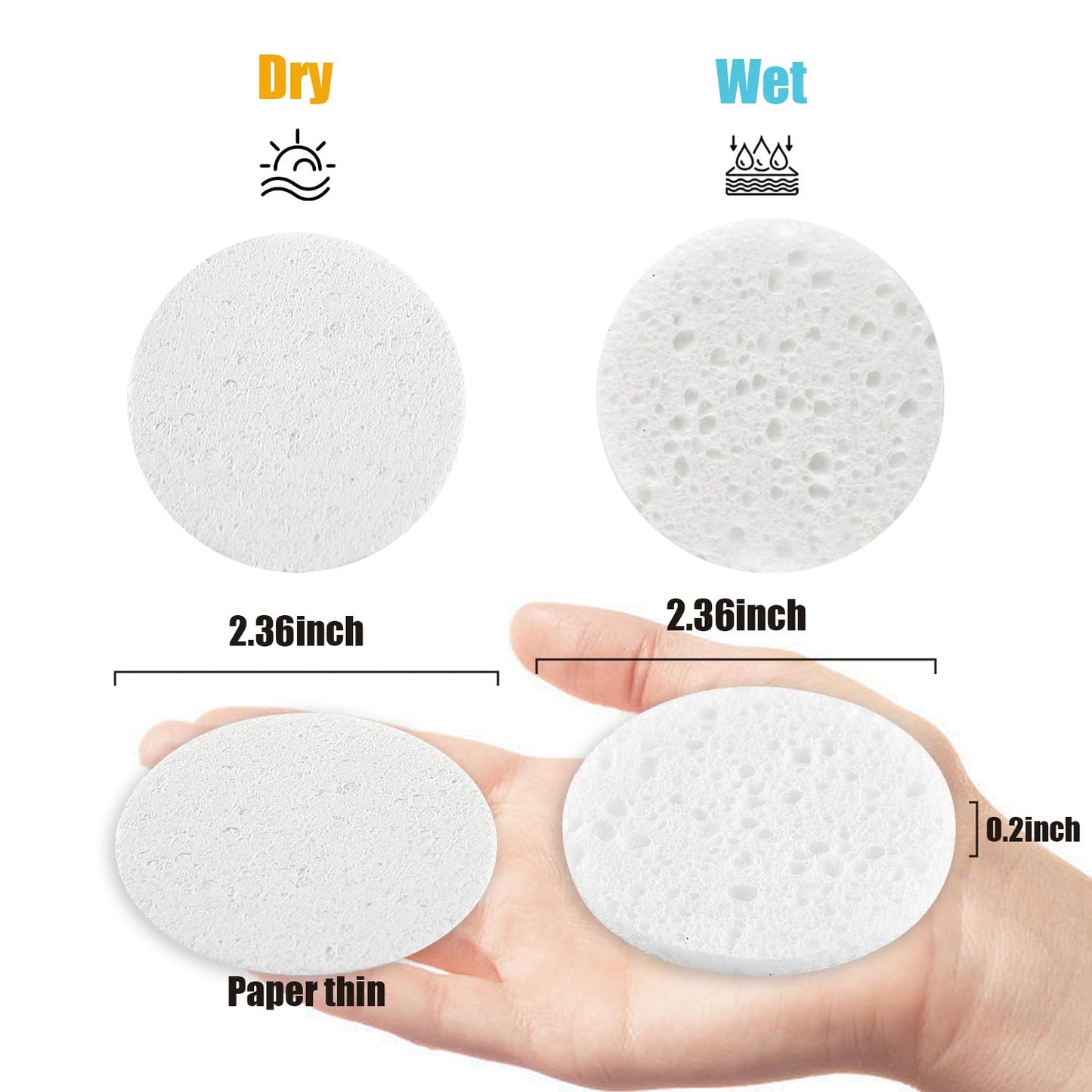 100-Count Facial Sponges Compressed Natural Cellulose Sponge Round Shape Face Sponge for Face Cleansing Exfoliating and Makeup Removal, White