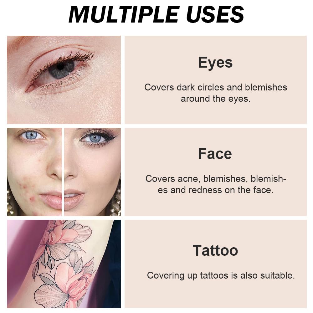 Pot Concealer with Makeup Brush Set,Tattoo Color Correcting Concealer,Full Face Color Correcting Conceal Foundation,Under Eye Concealer Brightener Dark Eye Ring corrector de ojeras (04-LIGHT)