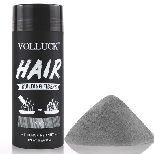 VOLLUCK Hair Fibers for Thinning Hair, Instant Coverage Hair Building Fibers for Women and men, Natural Hair Powder for Conceal Hair Loss 28 g (Gray)