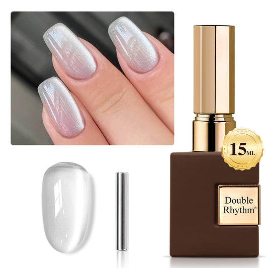 Double Rhythm 0.5 OZ Cat Eye Gel Polish with Magnet 15ML Holographic Glitter Shimmer Translucent Jelly Color Magnetic Nail Polish Salon DIY at Home (MC1031)
