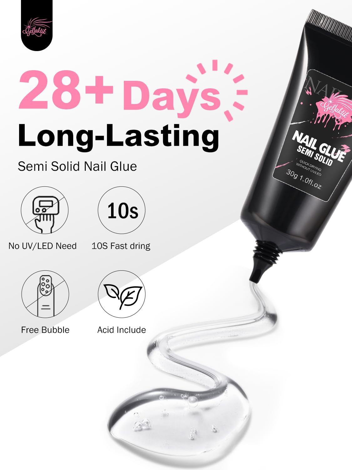 30ML Strong Nail Glue for Press On Nail Tips, Glue Gel for False Nails Fake Acrylic Nail, Upgraded Quick Drying, No Lamp Needed, Long Lasting