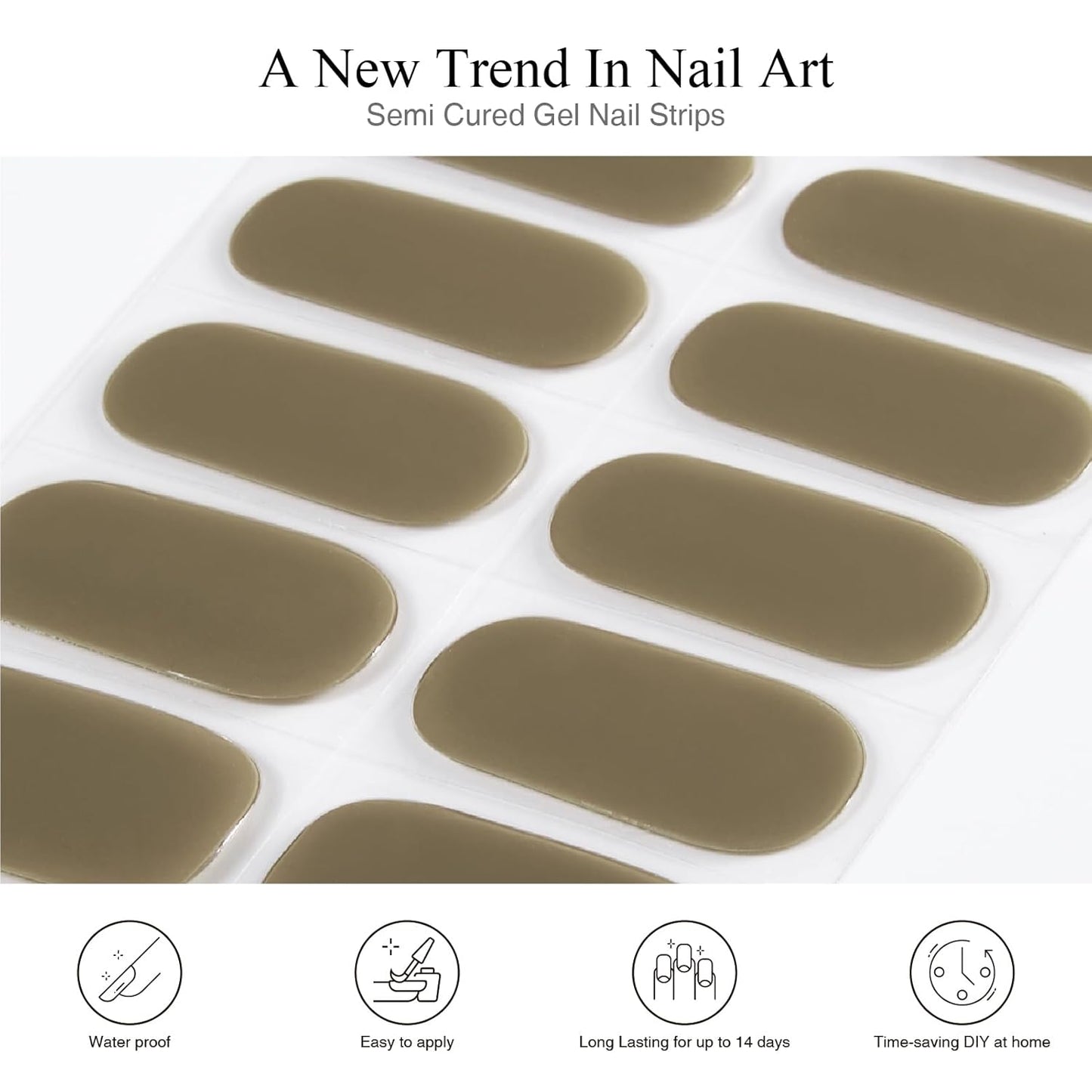 Semi Cured Gel Nail Strips, 20 PCS Gel Nail Stickers Work with UV Light, Gel Nail Wraps, Salon Quality & Easy to Use - Moss Green