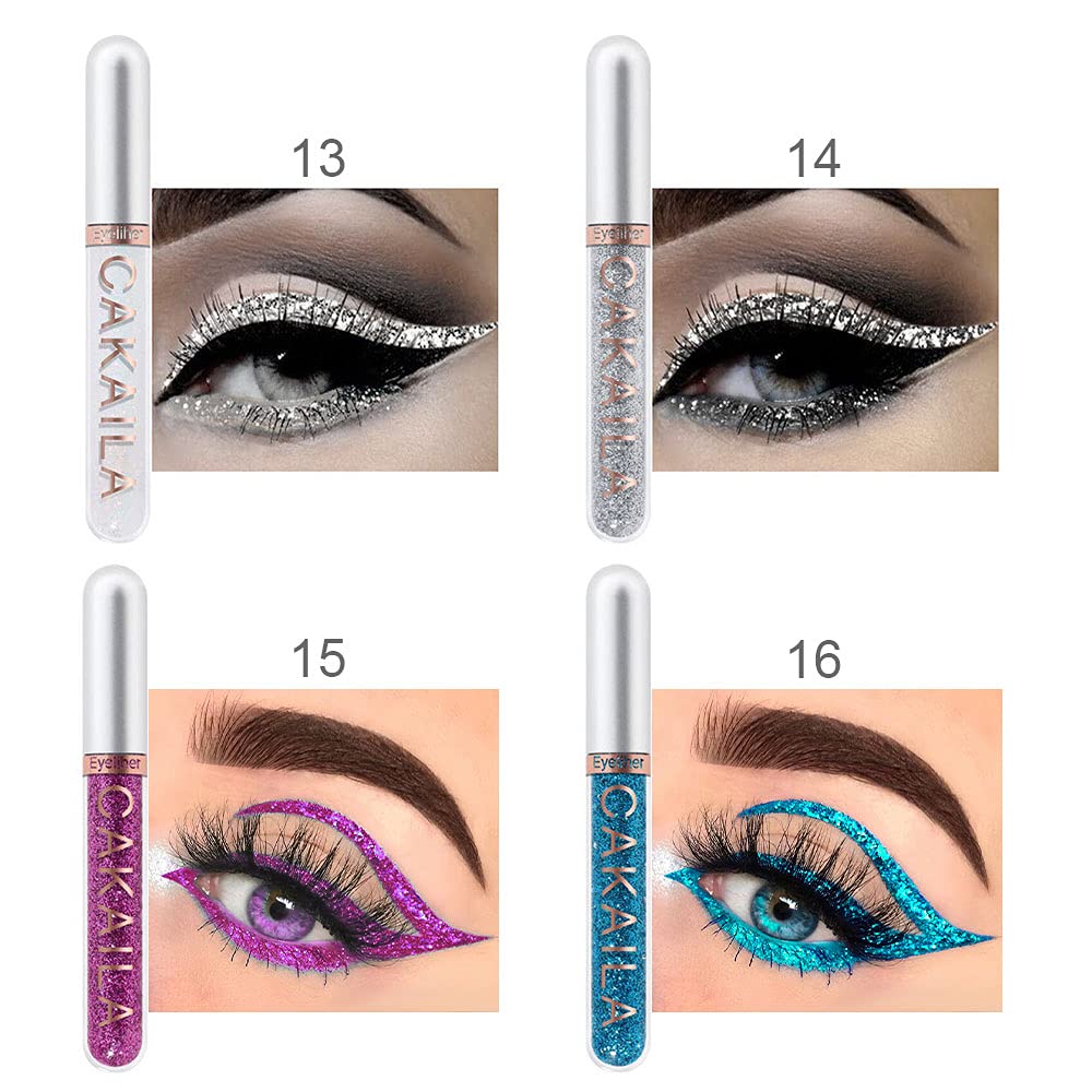 evpct 8 Colors Liquid Glitter Eyeliner Liquid Sets Glitter Eye Liners for Women White Silver Rose Gold Pink Sparkly Shimmer Eyeliner Set