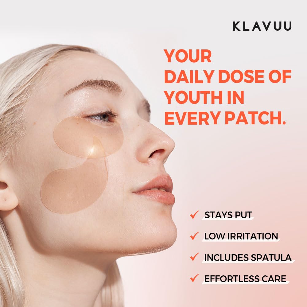 KLAVUU Real Vegan Collagen Eye Patches (60 Patches) - Korean Overnight Under Eye Mask for Puffy, Sagging Eyes, Fine Lines & Wrinkles | Elasticity Boost with Low-Molecular Carrot Collagen (500 Daltons)