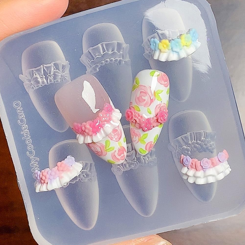 Nail Mold for Nail Art 3D Flowers Nail Charms Cream Lace Pleated Skirt French Design Mold DIY Manicure 3D Carving Template