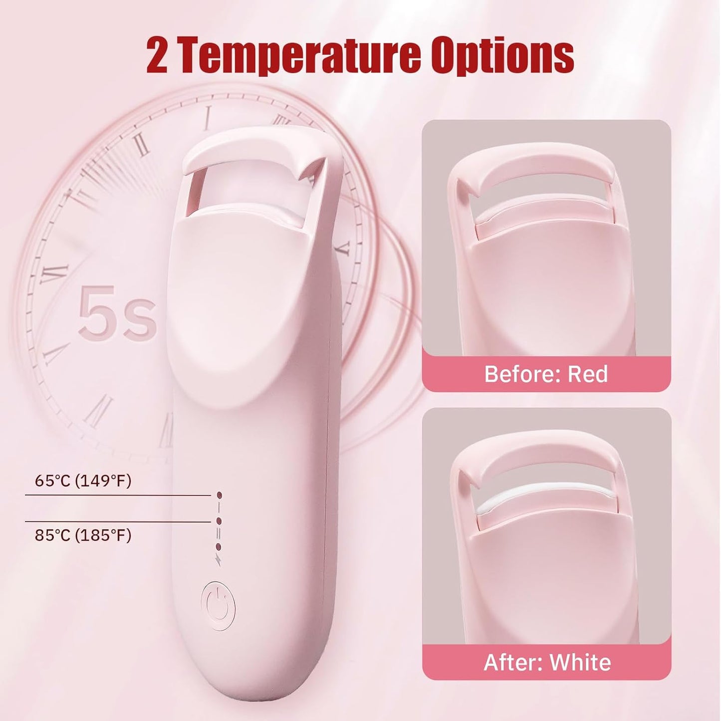 Upgrade Heated Eyelash Curler, Electric Eyelash Curler with 5s Fast Heating, Type-C Rechargeable, LMini Lash Curler, Long-Lasting Lash Lift, Natural Style, Heat-Sensitive Pad (Pink)