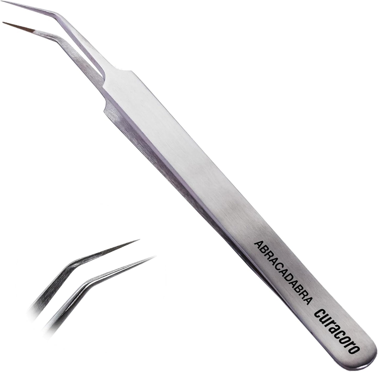 Curacoro Lash Tweezer - Professional & Precision Fiber Tip Grip Lash Tweezers for Eyelash Extensions, Multi Shapes & Purposes Tweezers for Volume, Isolation & Classic Lashes (Silver, Abracadabra)