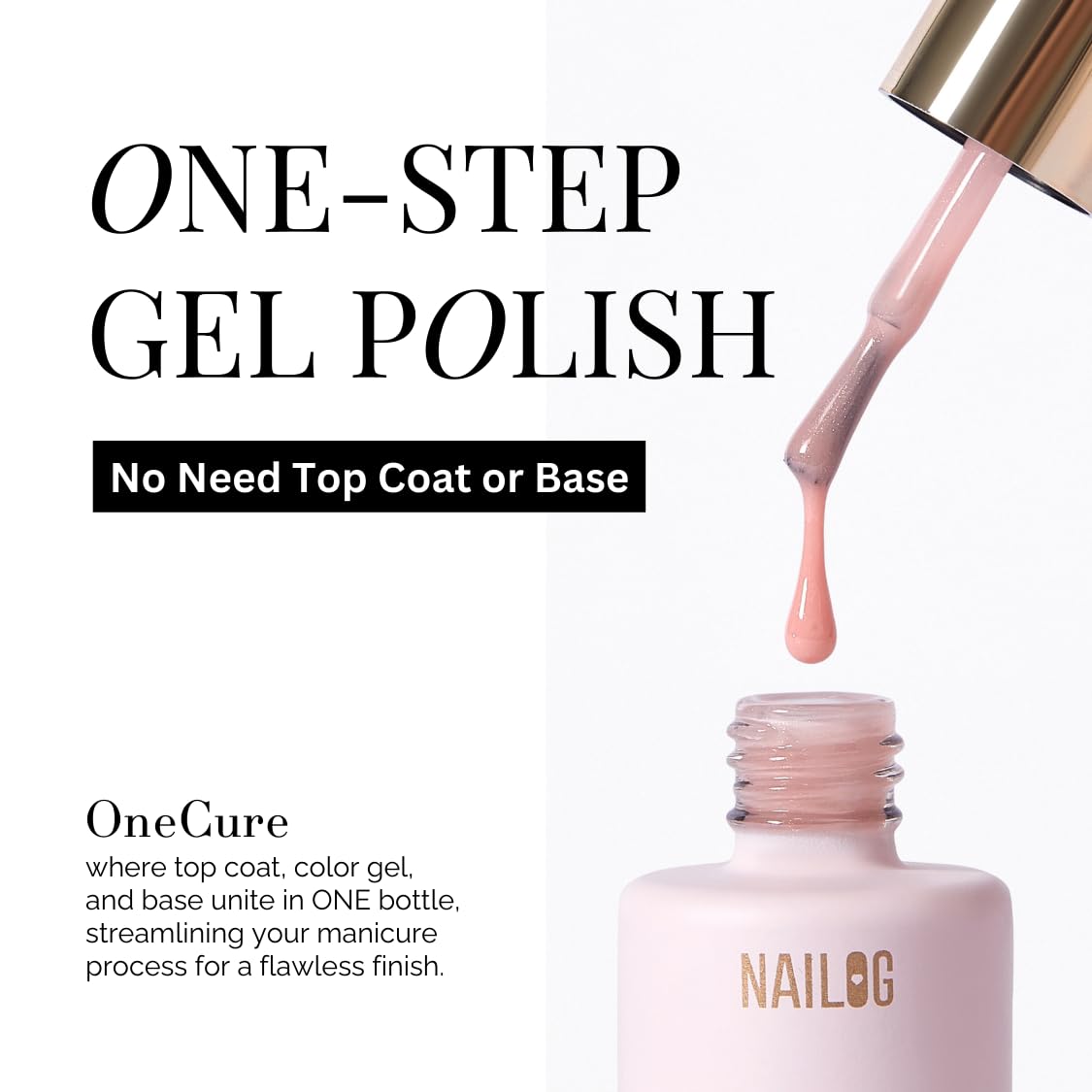 NAILOG One Step Light Pink Gel Nail Polish 12ml Top Coat Color Gel Base 3-In-1 Formula Soak Off UV Gel Polish for Home DIY & Gifting | Light Ballet Pink