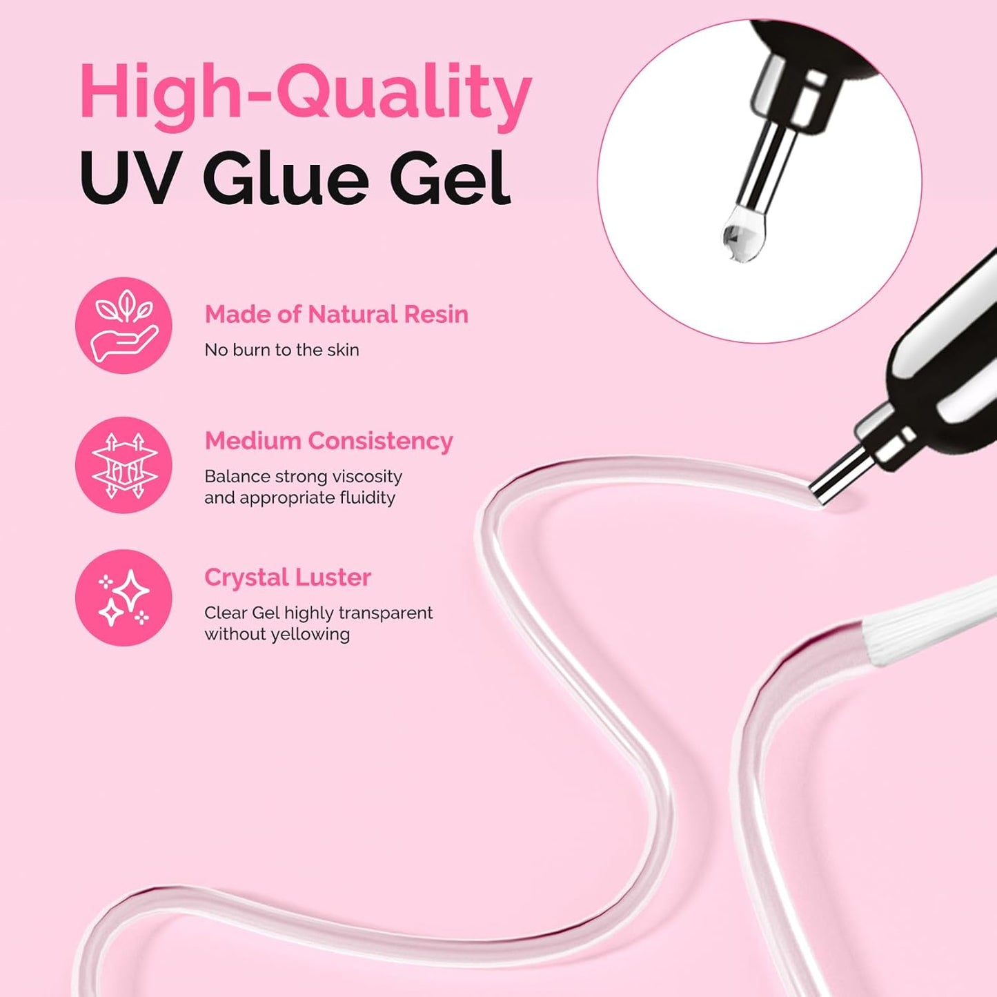 MelodySusie 2Pcs Nail Rhinestone Glue, 3D Gel Nail Art Design Strong Adhesive Nail Gem Glue with Brush Pinpoint Nail Charms Gems Jewelry Decoration DIY Manicured at Home Cured Need