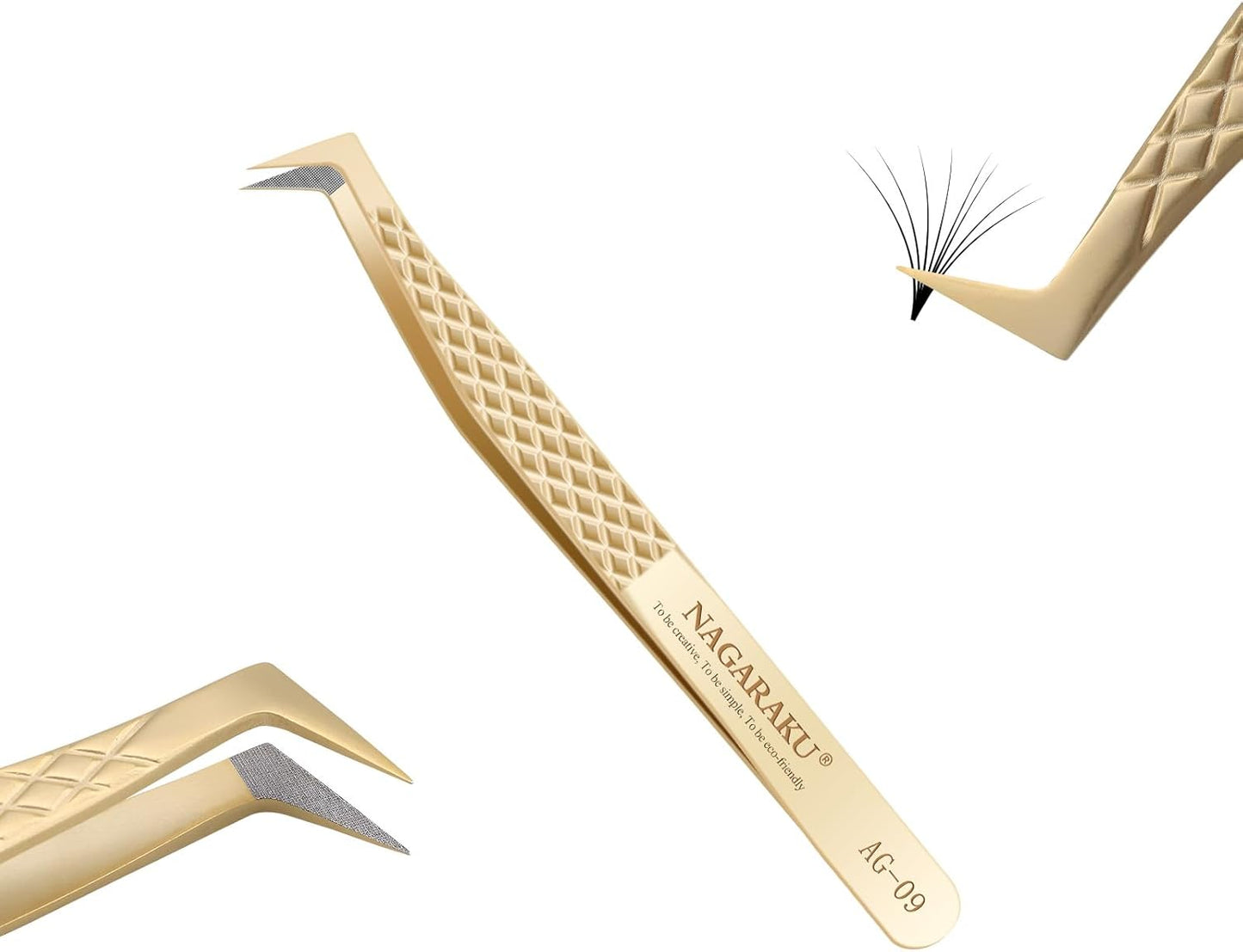 NAGARAKU Precision Fiber Tip Tweezer for Eyelash Extensions Diamond Grip Anti-Static Anti-Slip Premium Stainless Steel Pointed Volume Eyelashes Boot Tweezers Supplies with Box(L Typ Tweezers AG-09)