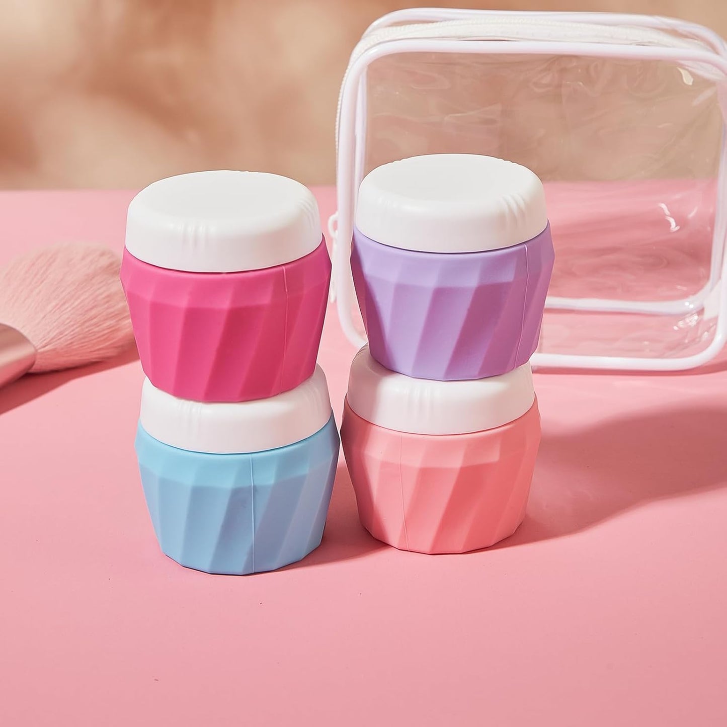 Travel Containers for Toiletries, Premium Silicone Cosmetic Cream Jars, TSA Approved Leak-Proof Refillable Travel Size Toiletries with Clear Bag for Cosmetic Face Body Cream (Vibrant, 1OZ)