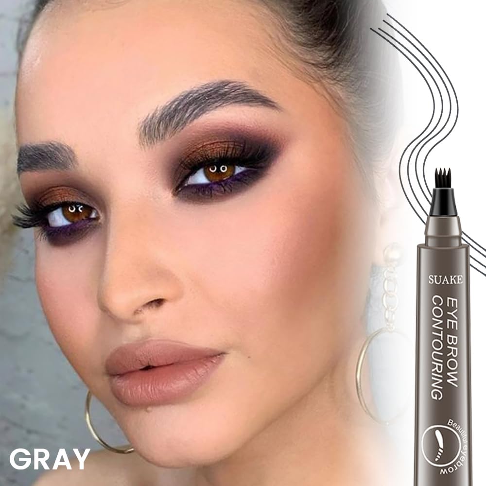 Kaely Eyebrow Pencils for Women, 4 Tip Magical Precise Waterproof Brow Pen, Microblading Eyebrow Contouring Pen, lapiz de cejas 3d Eye Brow Gel, 24h Smudge Proof,04 Grey