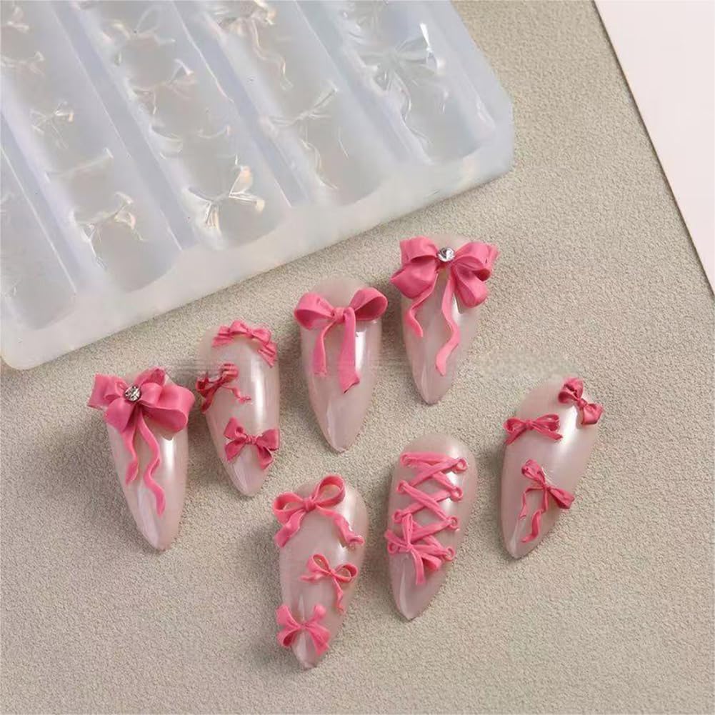 Ribbon Bows Silicone Nail Mold Embossed Bowknot Nail Art Mould Tools 3D Carving Templates for Women Girls Manicure Accessories