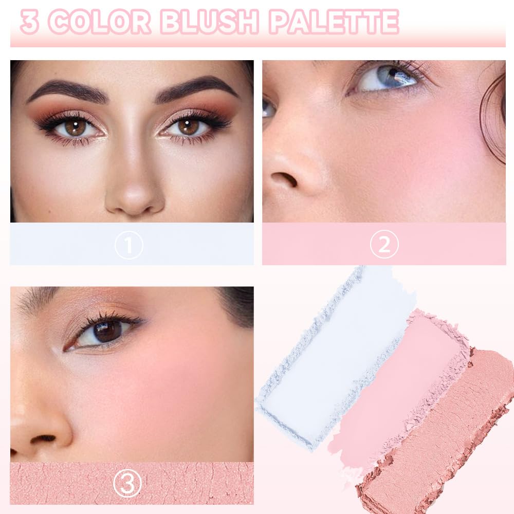 3 IN 1 Brown Nude Face Highlight Bronzer Powder Palette for Face Cheeks Contour Brightening, Buildable Matte Coverage Natural Makeup,Ultra Sculpt Nose Shadow Eyeshadow Primer-Nude