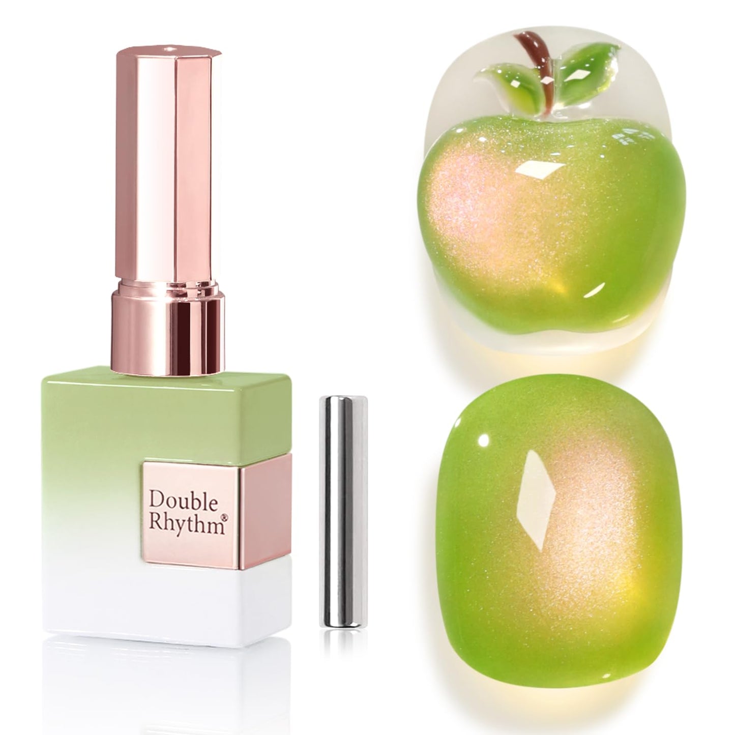 Double Rhythm 0.5 OZ Cat Eye Gel Polish with Magnet 15ML Holographic Glitter Shimmer Translucent Jelly Color Magnetic Nail Polish Salon DIY at Home (Green Pink-MC1214)