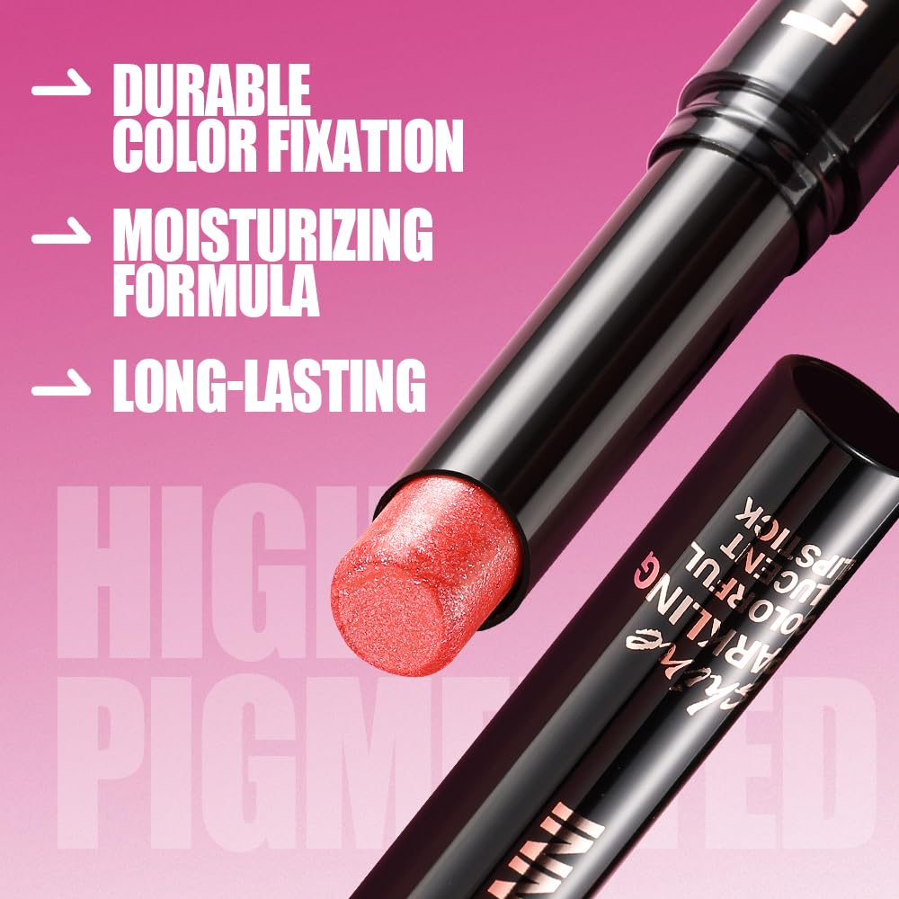 Jolilab 2Pcs Sparkling Lipstick Lip Gloss Long Lasting Waterproof Moisturizer Lip Balm Glitter Shimmer Metallic Lipstick, Diamond Shiny Bold Glow Goth Lipstick for Women Girls,Non-sticky(05+06