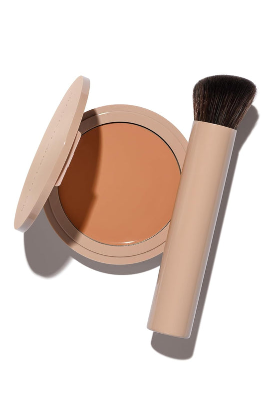 Long-Lasting Lightweight Foundation & Brush Duo | Cruelty-Free, Fragrance-Free, Buildable, Transfer-Proof Makeup (Medium)