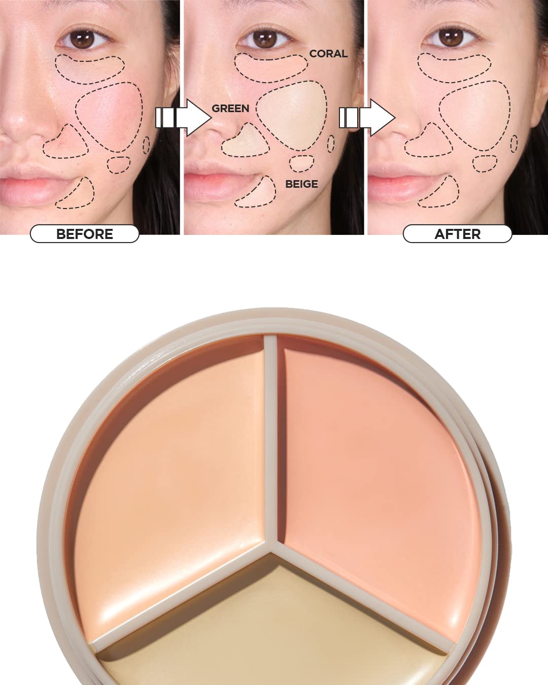 THESAEM Cover Perfection Triple Pot Concealer 03 Correct Up Beige - for Fair to Light Skin Tone - 3 Color Full Coverage Concealer - Covers Blemishes Spots, Dark Circles, Redness Skin