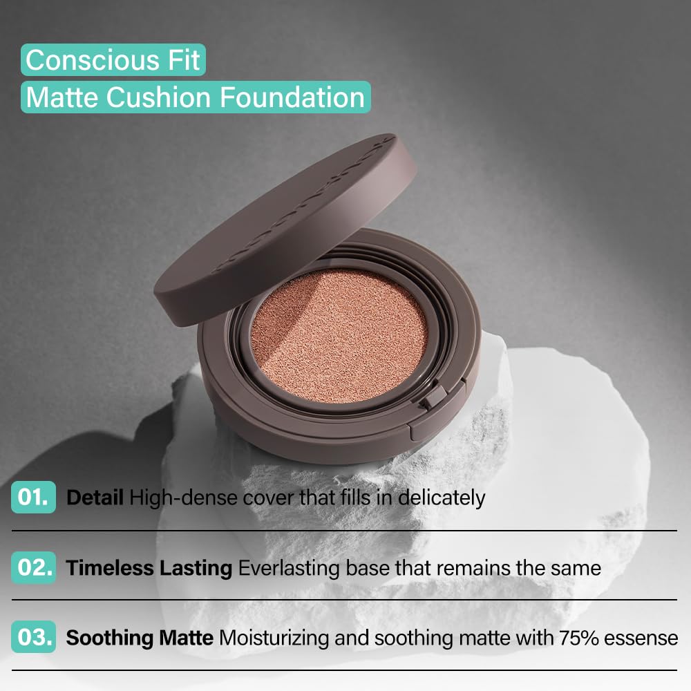 MOONSHOT KOREA Matte Fit Cushion Foundation Full Coverage Matte Finish, Breathable Makeup for Face, Long Lasting, Lightweight K-BEAUTY (21N Cosmic Vanilla, Matte Fit Cushion)