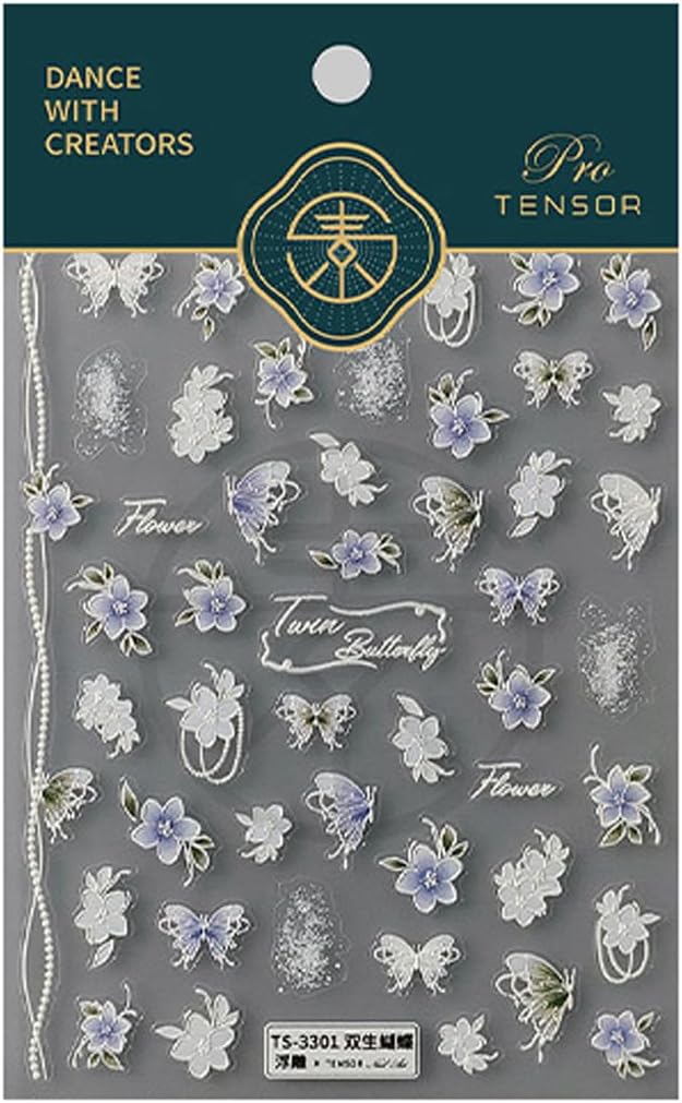 Flower Nail Stickers 5D Embossed Nail Art Stickers Decals Self-Adhesive Butterfly Floral Nail Supplies Spring Nail Art Design Decoration Accessories(1, Flower Butterfly)