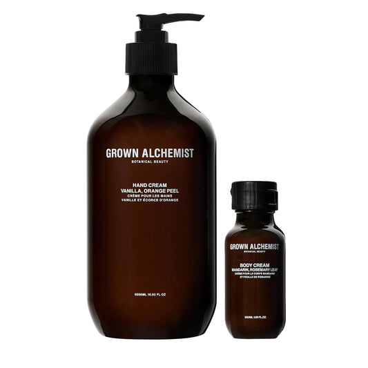Grown Alchemist Hand Cream. Vanilla, Orange Peel (500ml) + Bonus Travel Size Body Cream (50ml)