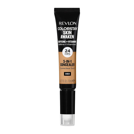 Revlon ColorStay Skin Awaken 5-in-1 Concealer, Lightweight, Creamy Longlasting Face Makeup with Caffeine & Vitamin C, For Imperfections, Dark Circles & Redness, 060 Deep, 0.27 fl oz