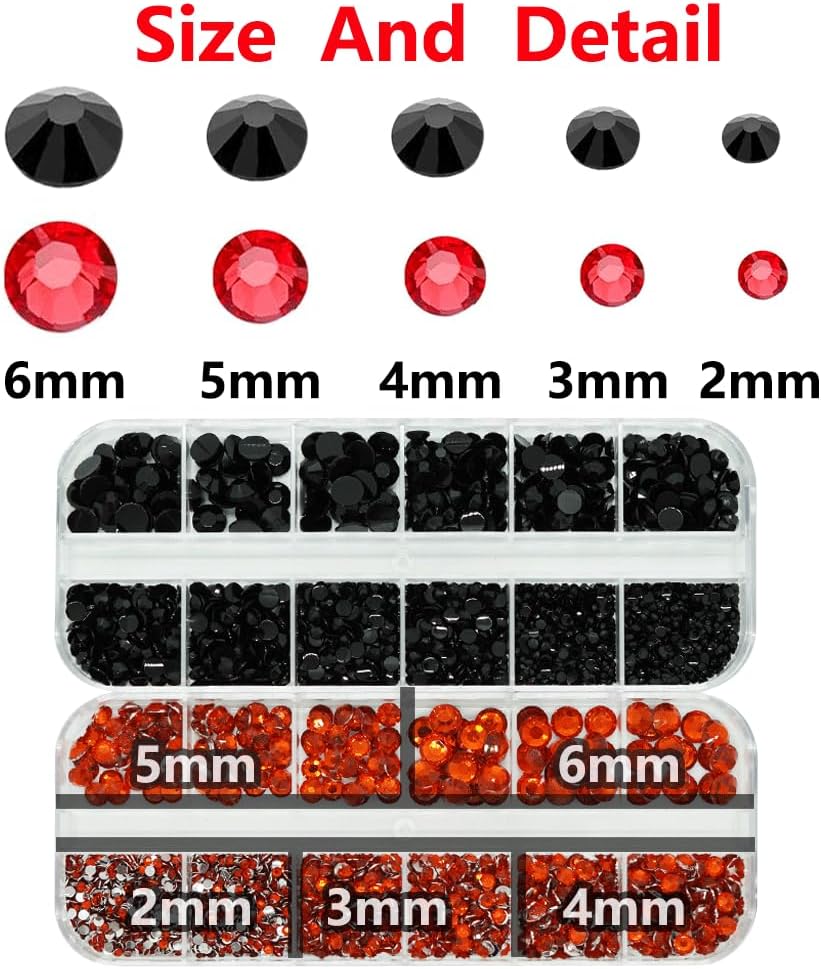 Black and Red Rhinestones with Glue(S8-S30) for Bedazzling,2mm-6mm Non-Hotfix Flatback Nail Gems Beads with B7000, Resin Nail GemsStones Diamond Kit for Bedazzle Crafting, Nails DIY Art Decoration