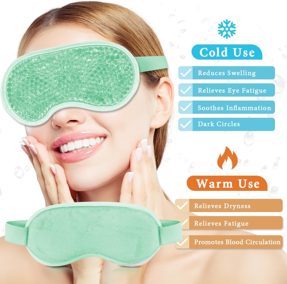 Cooling Eye Mask and Silky Sleep Mask 4 Packs for Man Women for Sleeping Frozen Ice Eye Mask Cold Warm Compress Puffiness Dry Eyes Dark Circles Gifting