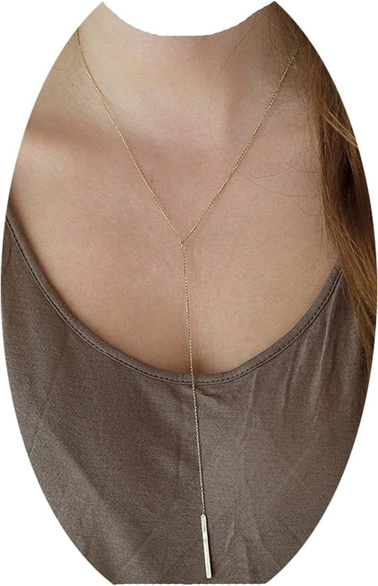 Boho Long Bar Necklace Choker Y Lariat Necklace Chain Minimalist Drop Necklace Jewelry for Women and Girls