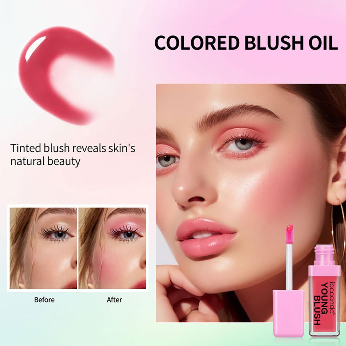 Color Changing Blush Oil, Skin's Natural PH Changing Blush for Dewy, Lightweight & Waterproof & Moisturizing Formula, Lasting Hydrating Rouge for All Skin, Easy To Blend, 6.5ml (Pink)