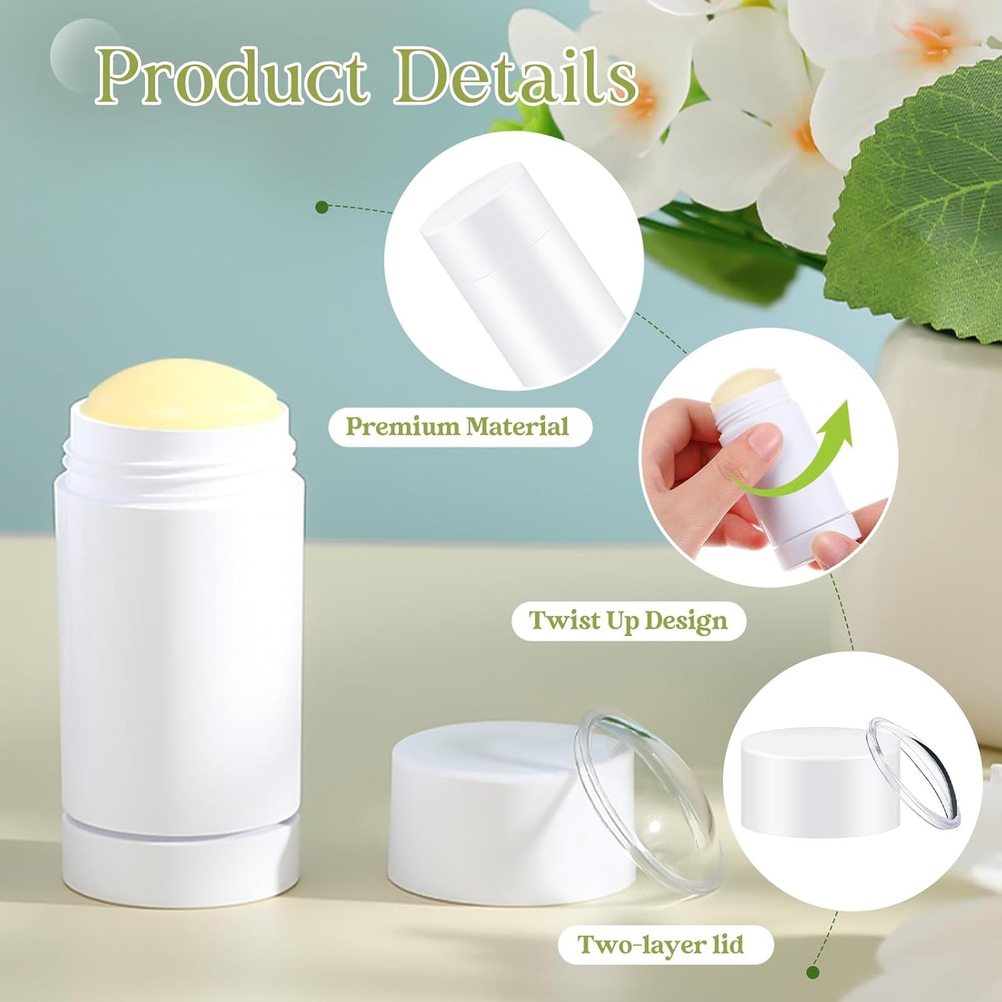 30 Pcs Empty Deodorant Containers Twist up Filling Stick Plastic Deodorant Container Refillable Bottles Bottomfill Round Lip Balm Tubes for Homemade DIY Lipstick Crayon(30 ml,White)