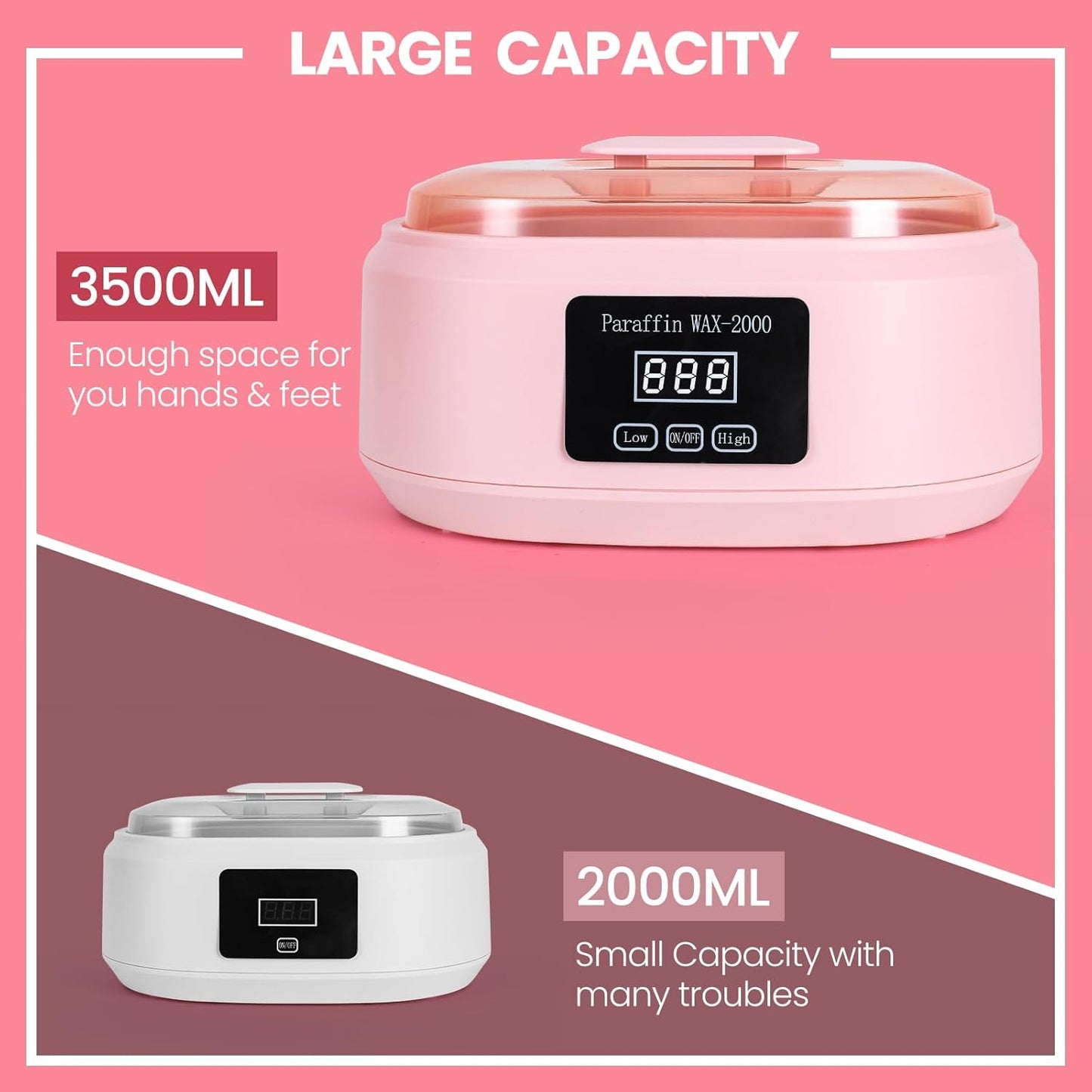 Paraffin Wax Machine for Hand and Feet - 3500ml Hot Wax Hand Wax Machine with 6 Pcs Paraffin Bath Wax, Auto-time and Keep Warm Paraffin Hand Wax Machine(Pink)
