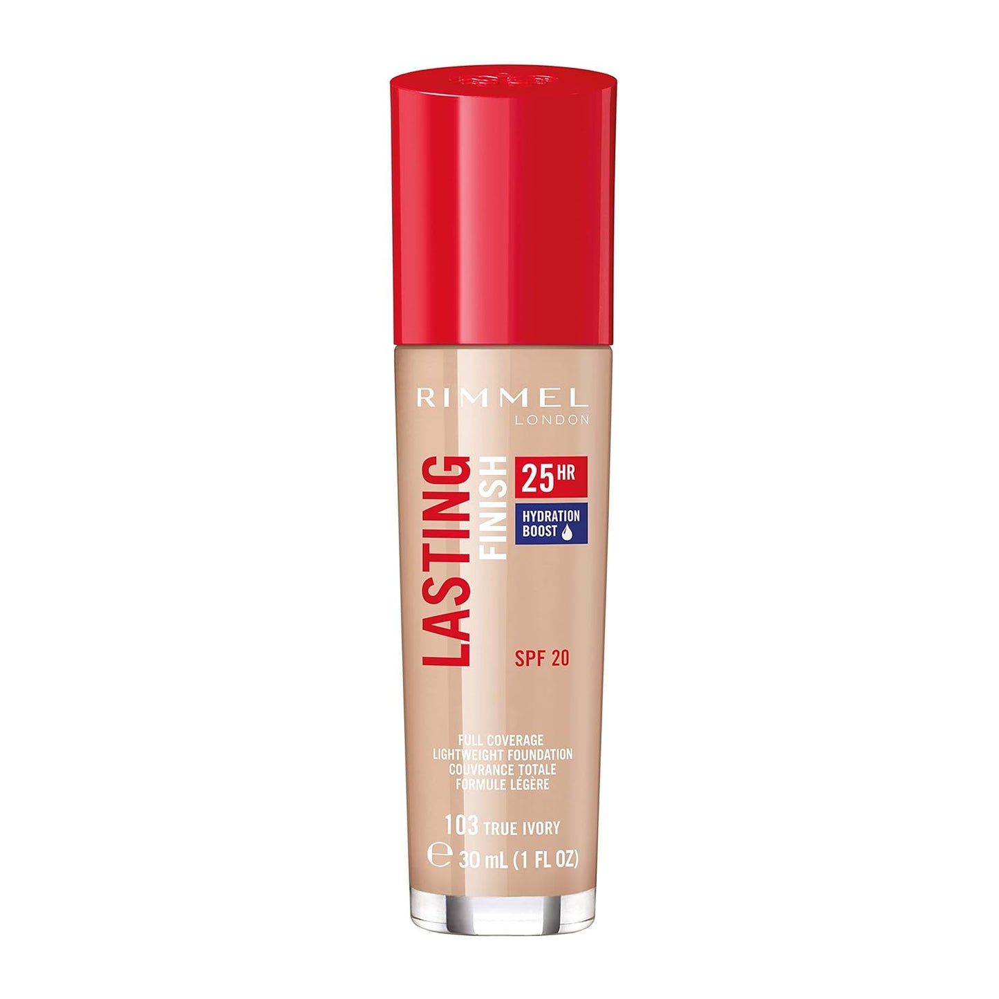 Rimmel London Lasting Finish 25HR - 103 True Ivory - Foundation, 25-Hour Wear, Full Coverage, Waterproof, 1oz