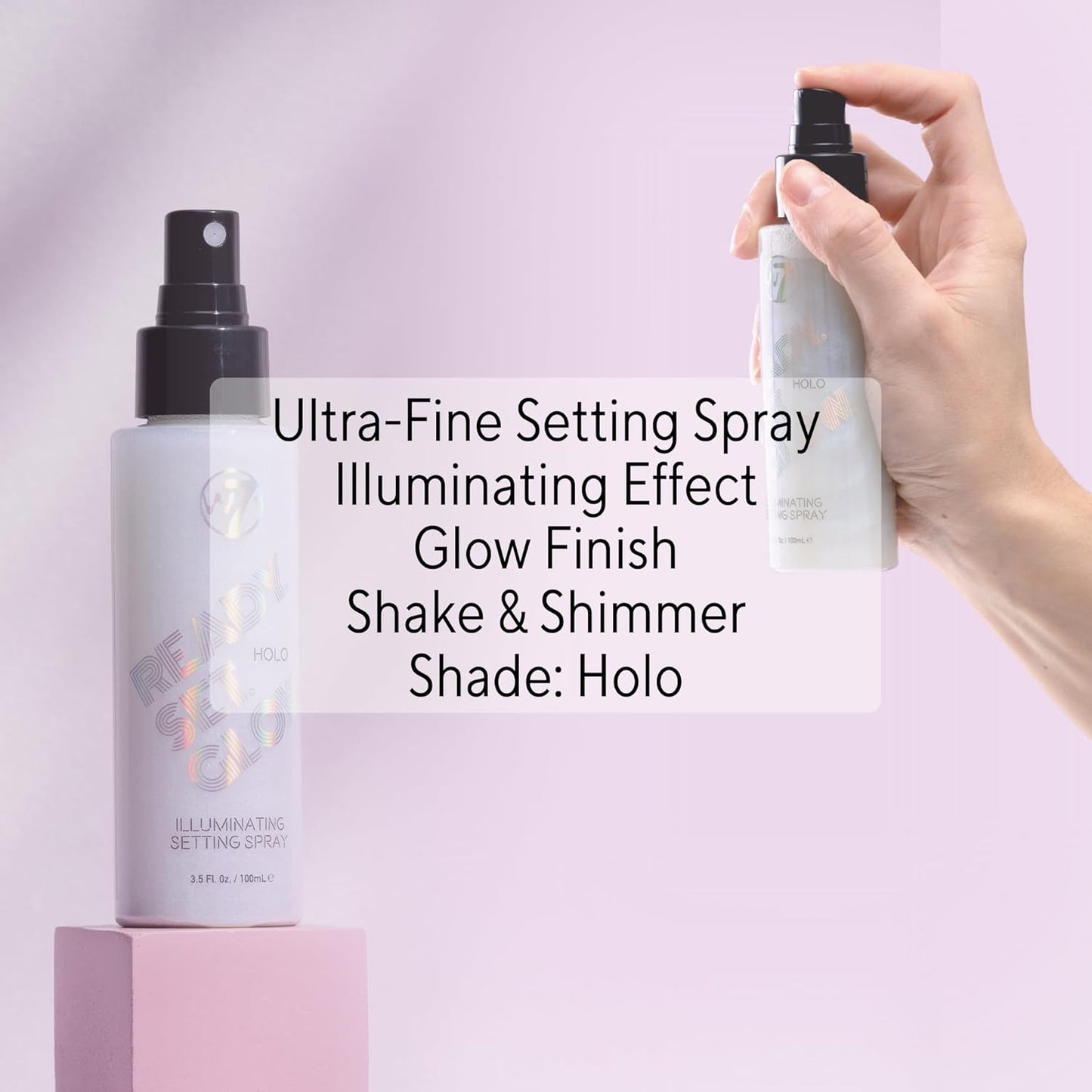 W7 Ready Set Glow Makeup Setting Spray - Shimmer Finish - Long-Lasting, Ultra-Fine Formula (Holo)