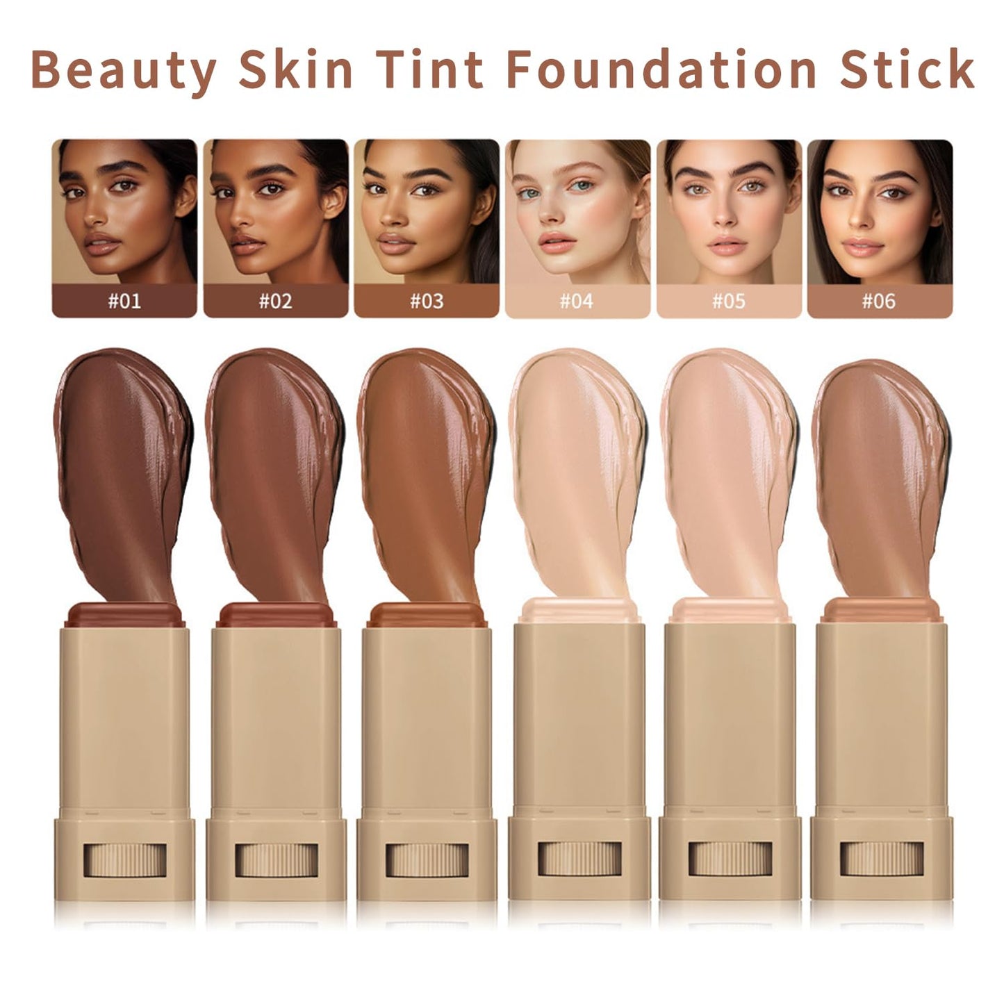 Foundation Stick - Skin Tint & Contour Stick, Serum-Boosted Beauty Balm, Buildable Coverage, Natural Finish, Long-Lasting Wear, For Many Skin Tones (01#)
