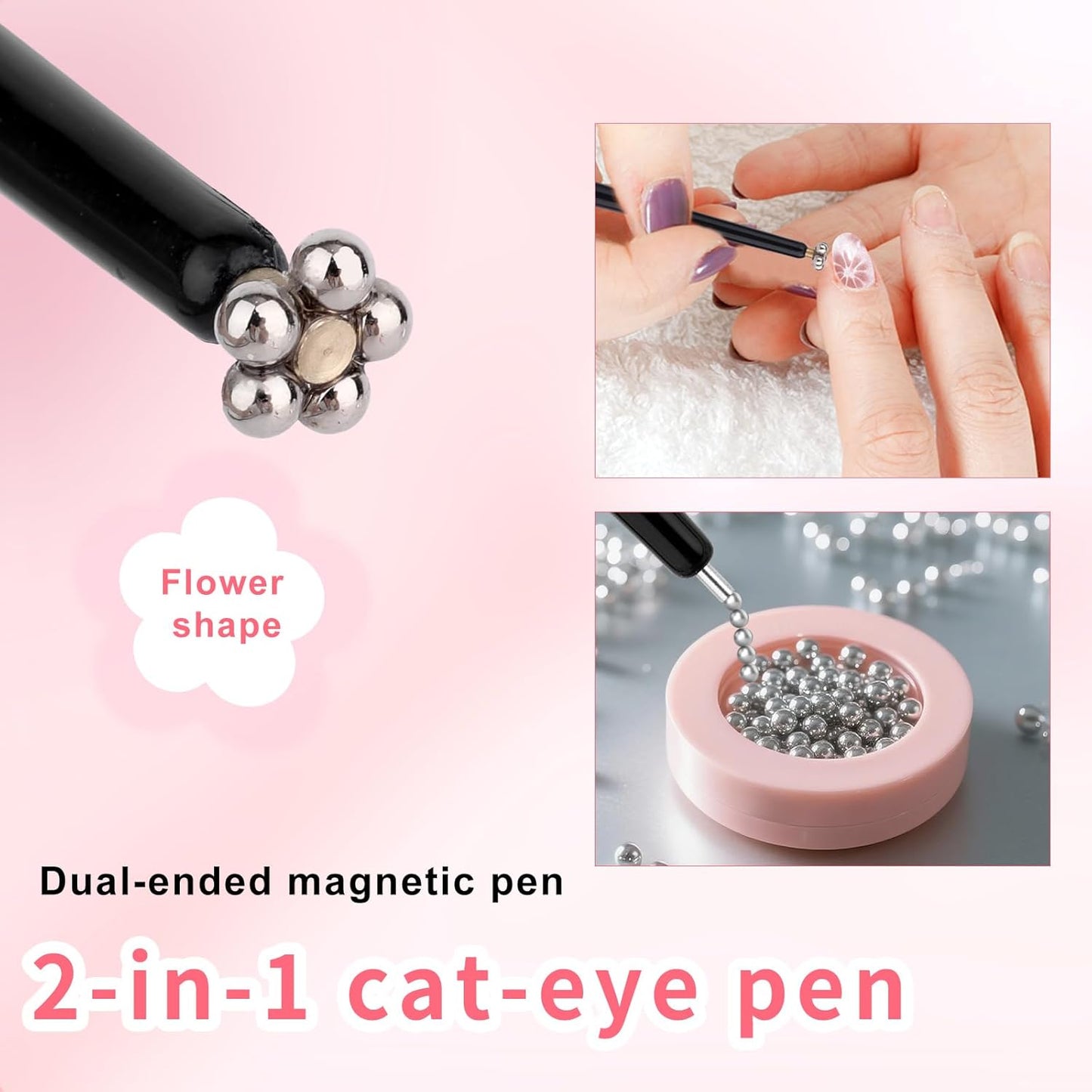 3pcs Cat Eye Nail Magnet Tool Set, 3-in-1 Wooden Handle Cat Eye Gel Nail Polish Magnet Stick with 2 Magnetic Pens Practical Manicure Tool Set for Home Salon Studio Use