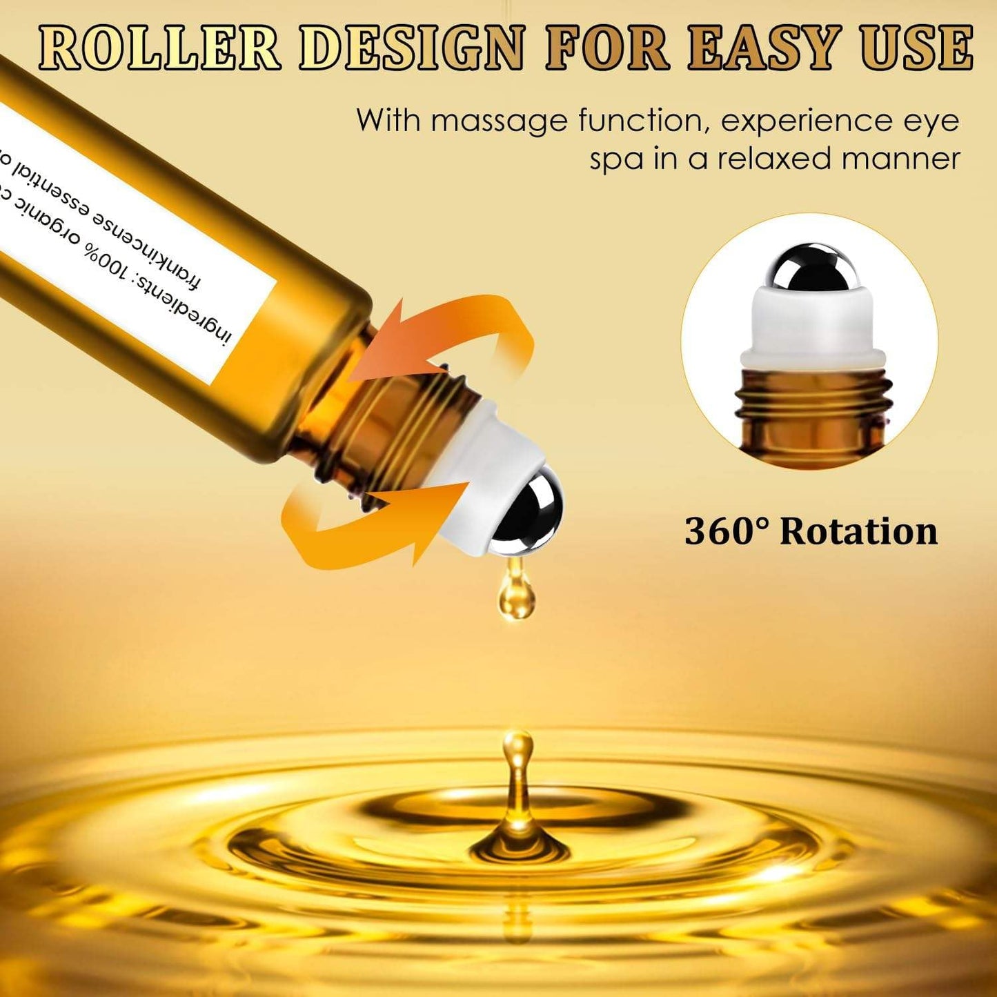 Time Eraser Oil, 2PCS Time Eraser Roller Ball Castor Oil, Time Eraser for Puffy Eye Bags Fine Lines Dark Circles Wrinkles with 360° Eye Roller Massage Ball