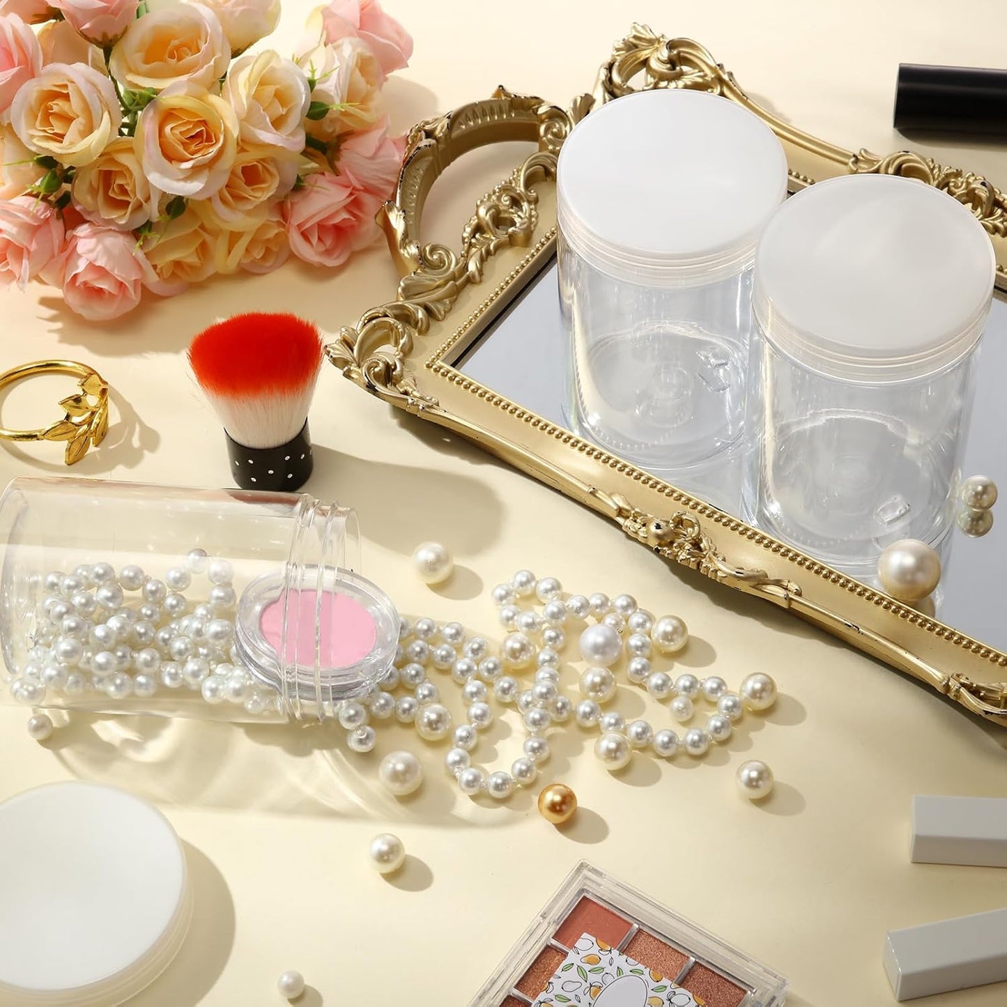 Patelai 4 Pieces Round Wide-mouth Leak Proof Plastic Container Jars with Lids for Travel Storage Makeup Beauty Products Face Creams Oils Salves Ointments DIY Making(10 Ounce,Clear)