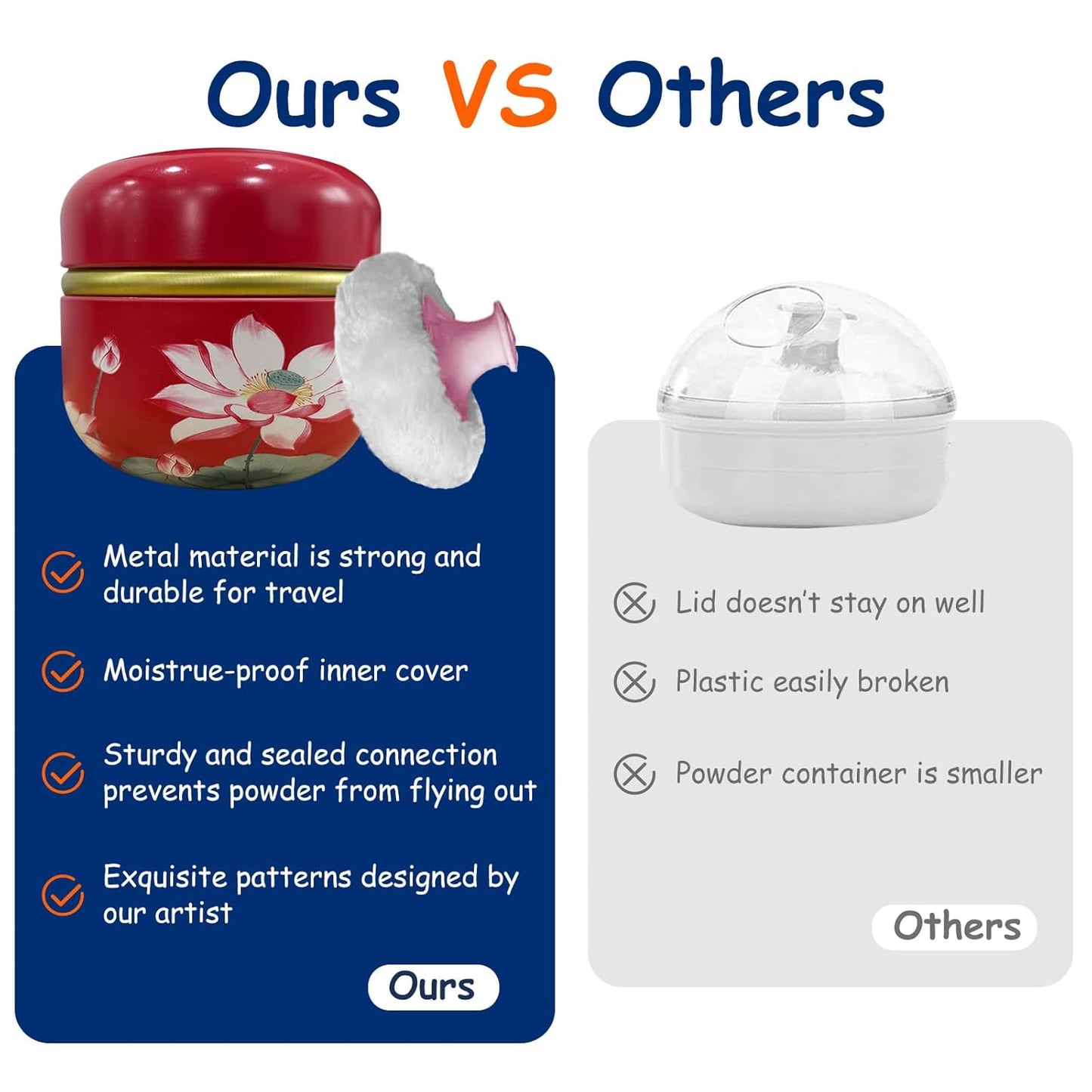 Body Powder Puff and Container for Dusting Powder, Women Powder Puff and Powder Case for Bath and Travel (Lotus Red)