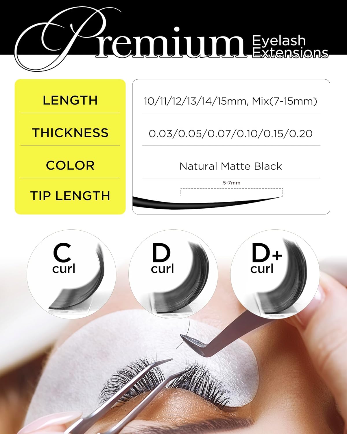 BEYELIAN Eyelash Extension 0.05 D Curl 13mm Tray Easy Fan Lash Extensions Volume Lashes 100°/212°F High Temperature Resistant Classic Professional Use Natural Matte Black (0.05 D 13mm)