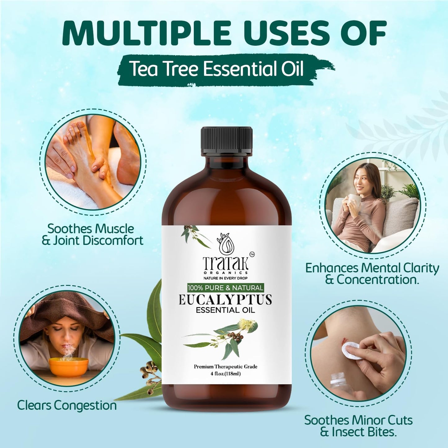 100% Pure Natural Undiluted Eucalyptus Essential Oil (4oz) Premium Therapeutic Grade Aromatherapy