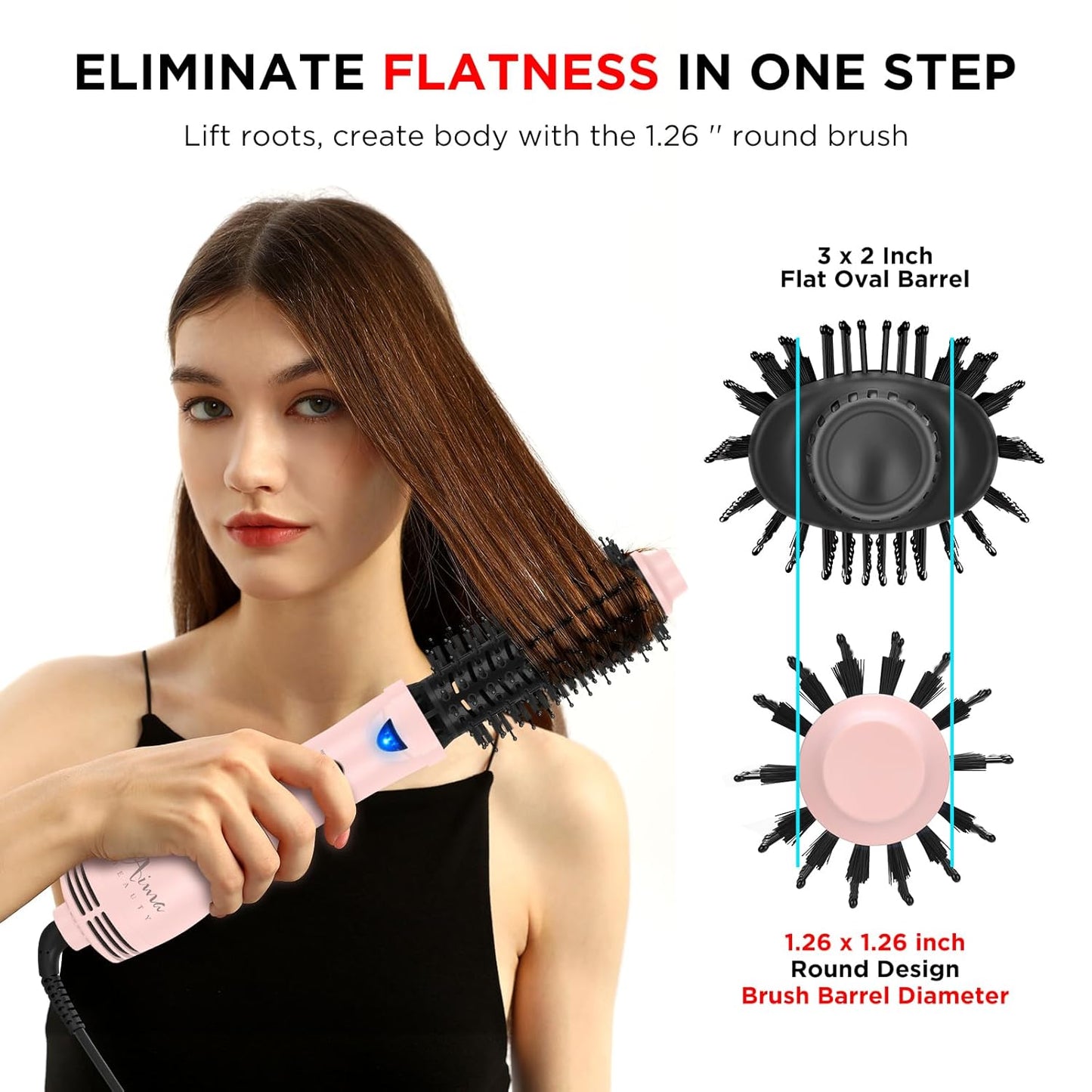 Hair Dryer Brush Blow Dryer Brush in one, Aima Beauty 1.25'' Round Brush Blow Dryer Ionic Hot Air Brush Styler Volumizer with Ceramic Coating & Tufted Bristles for Smooth and Shiny Blowout, Pink