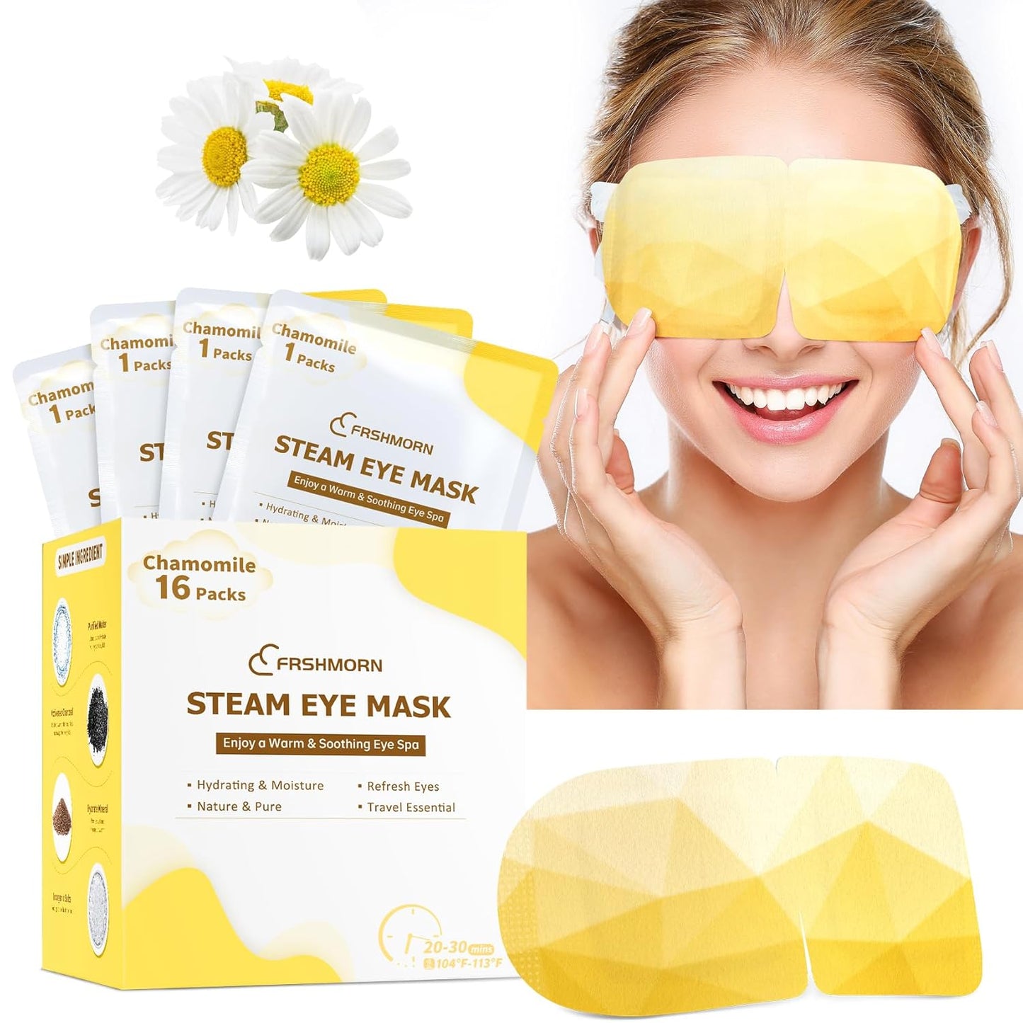 Steam Eye Mask, Heated Eye Mask for Sleeping, Warm Compress for Eyes, Self Heating Disposal Eye Mask Comfortable Sleep Mask for Home, Office, Spa, Travel Essentials (16Packs Chamomile)