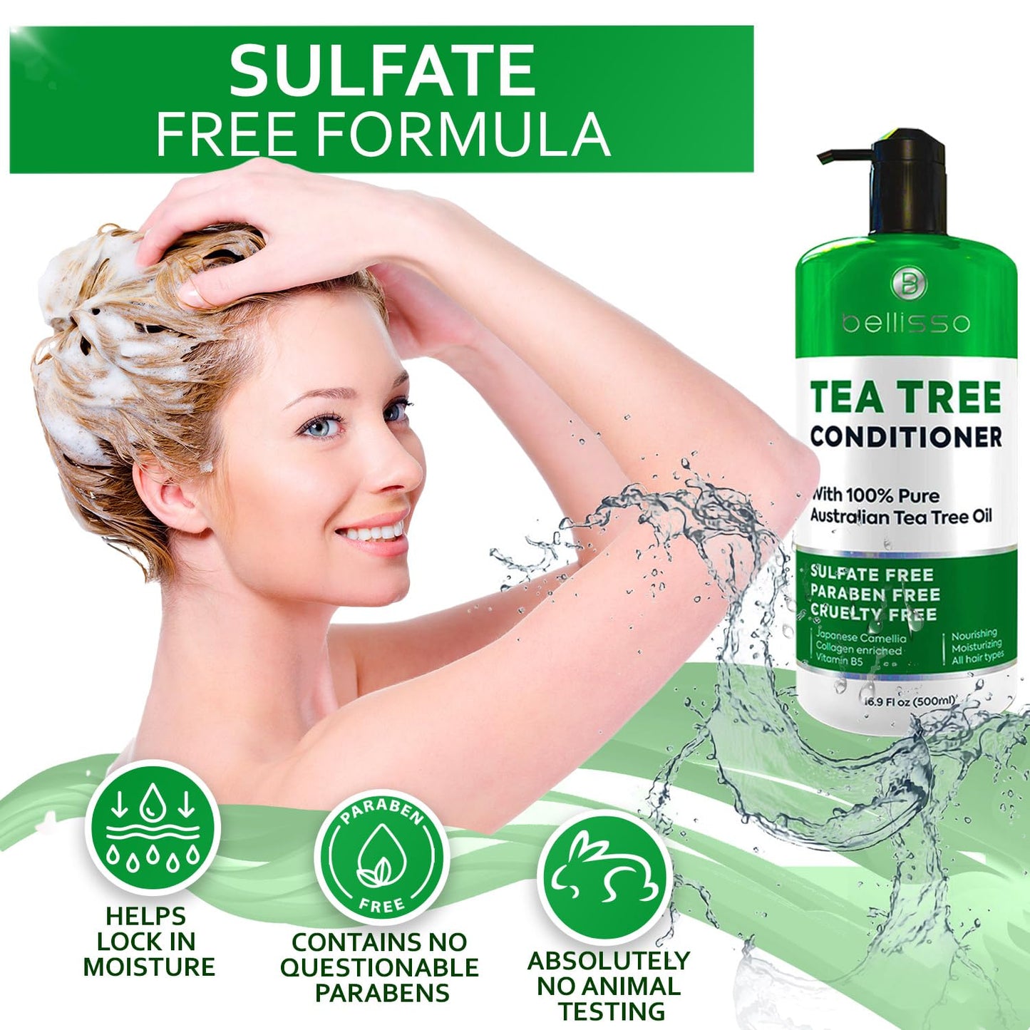 Tea Tree Oil Conditioner - Sulfate and Paraben Free - Anti Dandruff Treatment for Itchy, Dry Scalps - Ideal for Women and Men with Oily Hair and Scalp Buildup