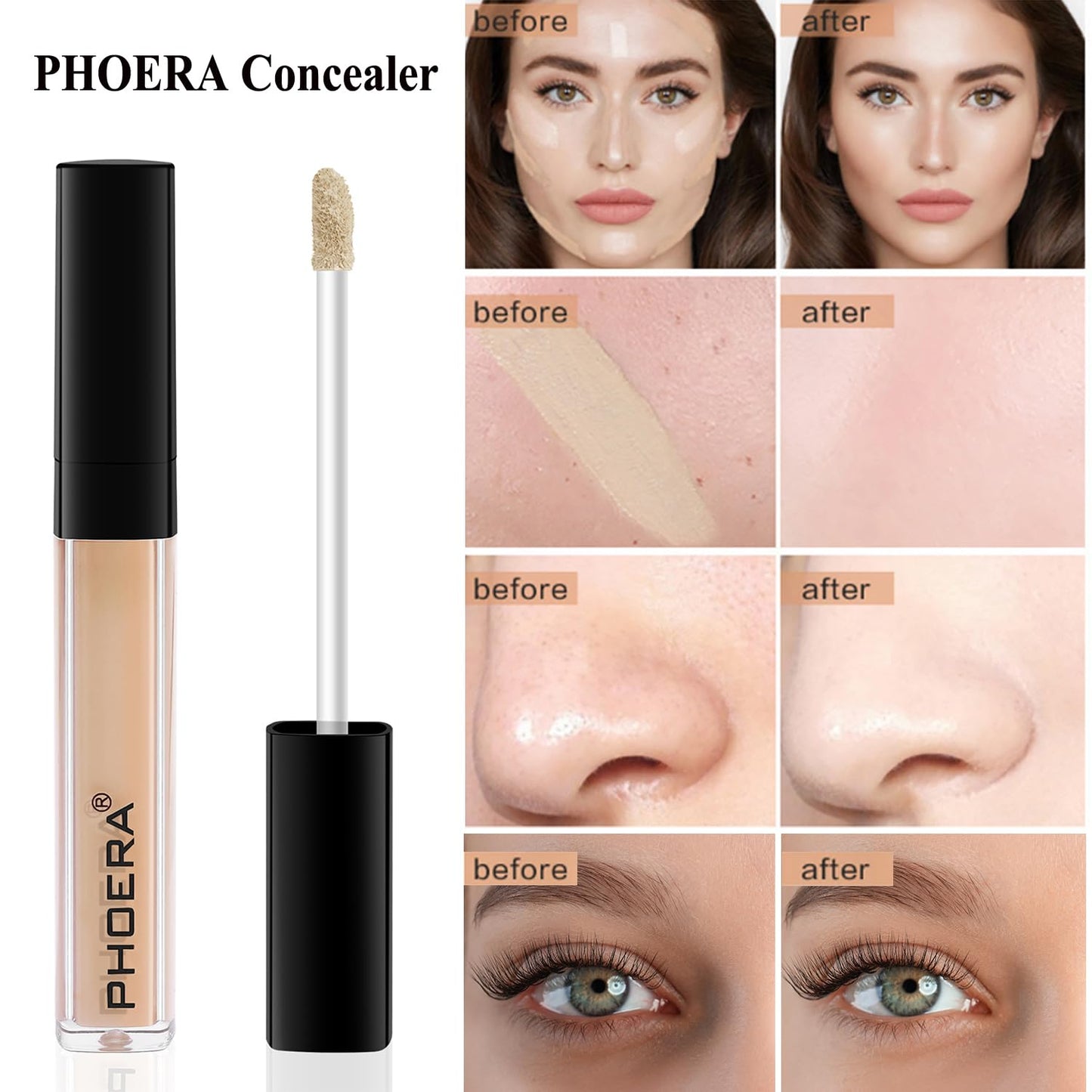 PHOERA Foundation,3 PCS Contour Stick Makeup Kit, Shades with Highlighter Stick, Blush Stick and Bronzer Contour Stick for Sculpt the Cheeks (102+Fair-Light Contour/Nude+#03,#09,#12)