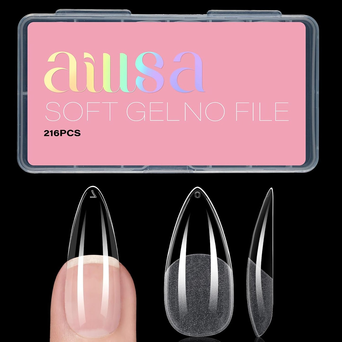 AILLSA Long Almond Nail Tips Full Cover Clear Gelly Nails Tips Half Matte Acrylic Tips Pre-Filed Fake Press on Nail Tips for Extension Home DIY Salon Manicure 216PCS 12 Sizes