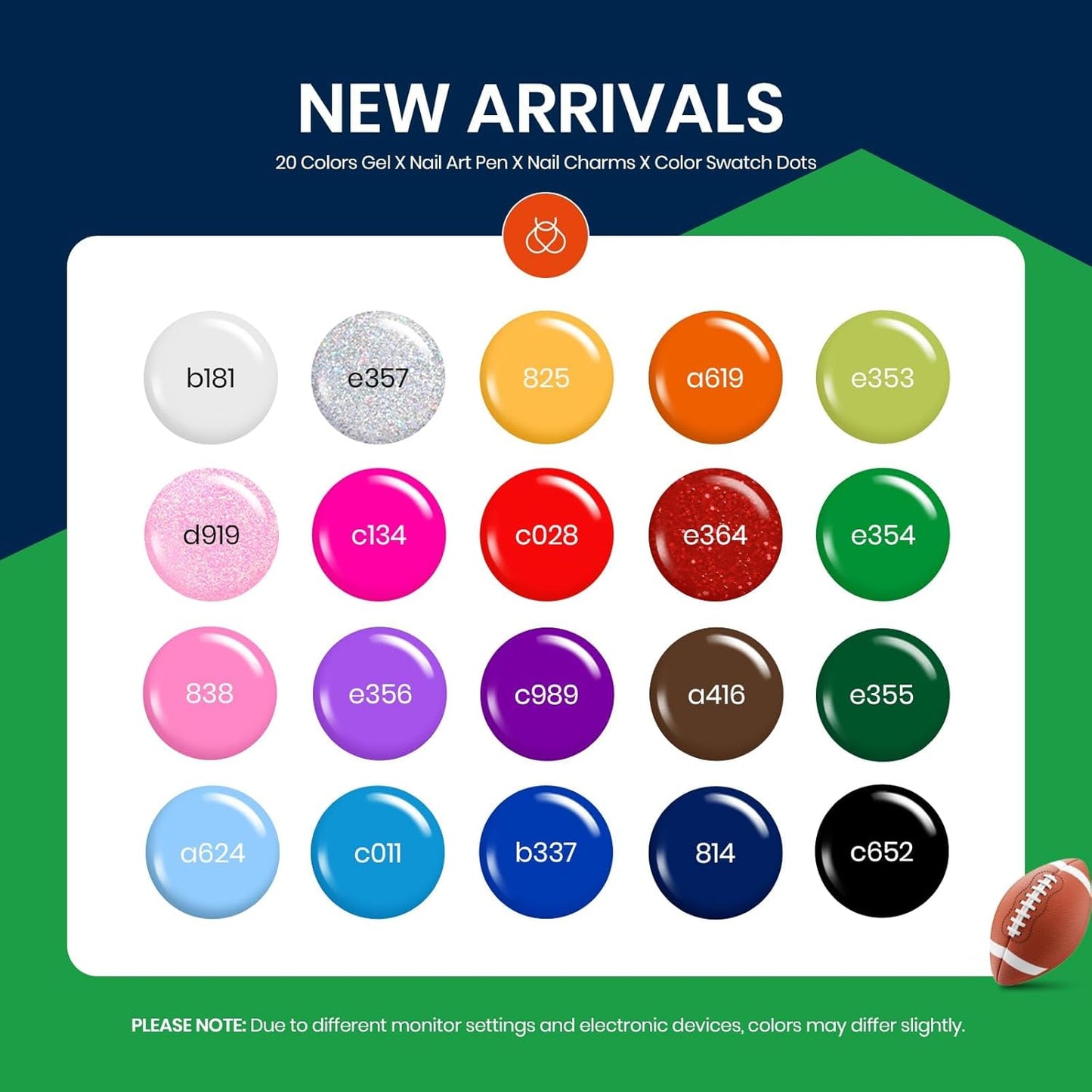 beetles Gel Polish Set, 20 Color Pink Yellow Green Red Blue Gel Nail Polish Blokecore Collection with Sports Nail Charms Base Top Coat and Double-ended Brush DIY Home Rainbow Nails