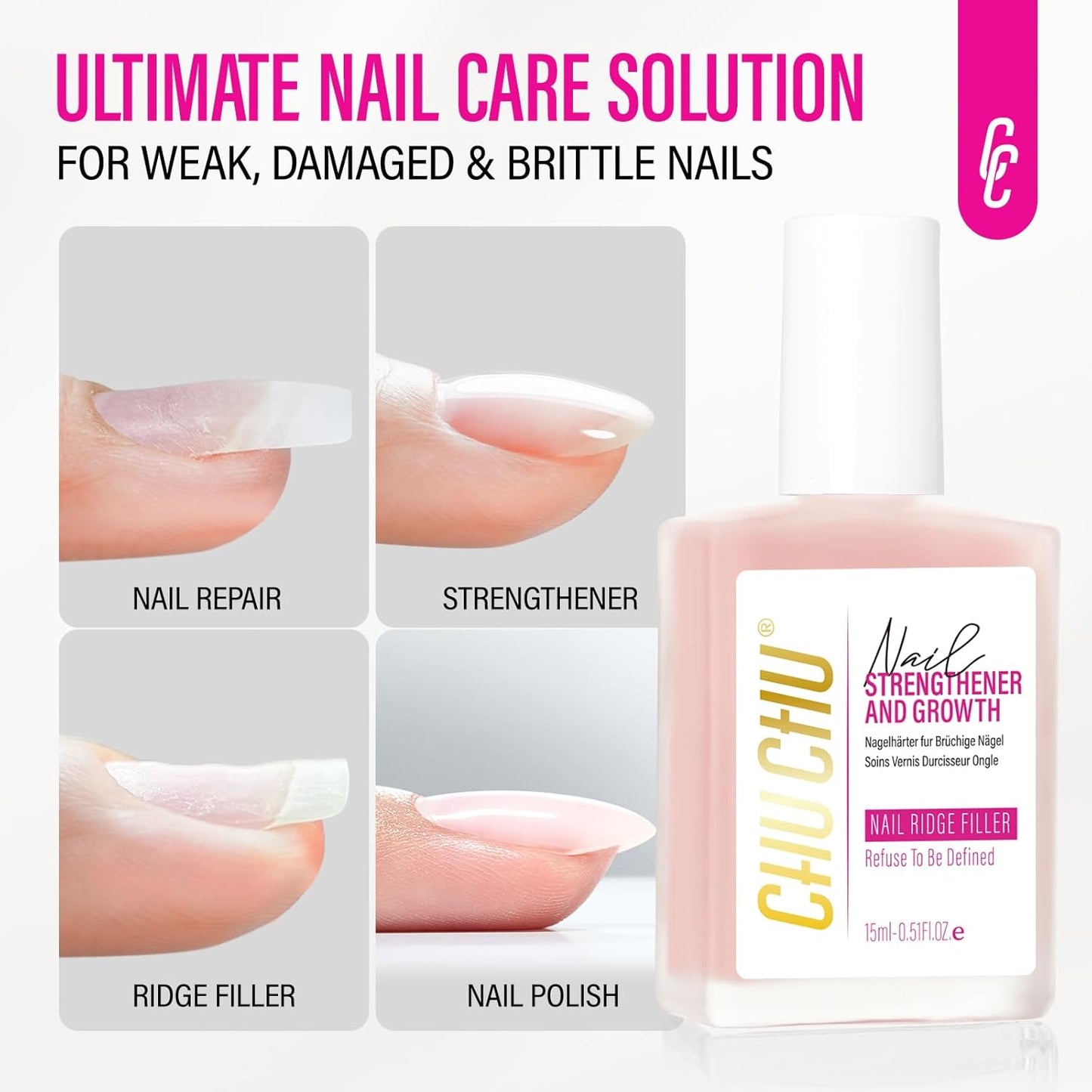 Protein Nail Strengthener for Gel Enthusiasts: Repair Thin Weak Peeling Nails After Acrylics Gel Removal - Nude Nail Hardener and Growth Treatment Ridge Filler Nude Polish